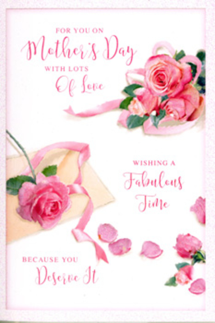 This Mother's Day card portrays a graceful, almost poetic arrangement of blush pink roses and scattered petals, reminiscent of the delicate touches a local Mill Hill florist adds to a bespoke bouquet. The focal point is a charming cluster of roses, their petals arranged in concentric layers that build from tight, shaded centres to broad, open edges, giving each flower a lush, three-dimensional quality. The shades of pink move subtly from whisper-light blush to a deeper, more romantic rose hue, suggesting petals kissed by soft evening light over the quiet streets near Mill Hill Broadway. Surrounding the main blooms, individual petals are placed with a seemingly casual but clearly thoughtful hand, as if they drifted naturally from a vase while someone wrote a Mother's Day message nearby. A slim, pastel ribbon loops gently across the design, its smooth line and slight sheen suggesting satin or silk, echoing the elegant finishes used on bouquets heading out for delivery around The Ridgeway and Lawrence Street. The pure white background provides a calm, airy setting that allows the roses to stand out, giving the whole composition a sense of peace and clarity, much like a quiet Sunday morning at home. Flowing script lettering delivers the card's sentiment with warmth and grace, the calligraphy's curves harmonising with the rounded petals and ribbon. The overall mood is tender and reflective, capturing that intimate moment of gratitude and love shared between children and their mother, perfectly suited to accompany a fresh arrangement from Flowers Mill Hill.