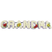In this image, the word GRANDMA is spelled out in a large, traditional funeral flower tribute, the sort often sent to services in and around Mill Hill as a final gesture of affection. The seven block letters are set side by side, forming a clear, continuous line against a bright white background that keeps all attention on the flowers themselves. Each letter is densely filled with tiny white chrysanthemums, or similar small blossoms, so tightly packed that the petals form a seamless, pillow-like surface. The flowers look fresh and full, their pure white tone giving the arrangement a sense of peace and reverence. Peeking out from beneath the white layer, a slim border of pale lavender or light purple flowers curves along the base of each letter, creating a soft outline and adding depth, like a faint shadow in gentle evening light over Mill Hill's open spaces. Subtle yet meaningful accents of stronger colour punctuate the tribute. On the lower left curve of the G, three velvety red roses gather together with deep green, glossy foliage, forming a rich, heartfelt starting point. The first A is graced by two yellow-green cymbidium orchid heads resting along its crossbar, their chartreuse petals and speckled centres adding a touch of elegance and individuality. The central R, N, and D remain unadorned beyond the white and lavender combination, providing calm continuity. On the M, another trio of red roses is nestled in the lower right, echoing the cluster on the G and guiding the viewer's eye across the arrangement. The final A repeats the pair of fresh green orchids, creating a gentle symmetry that ties the tribute together. All of the letters are mounted on a dark green or black metal frame, discreetly supporting the design as it would stand near the coffin or graveside at a Mill Hill funeral. The overall mood is tender and respectful, offering a beautiful floral expression of remembrance for a cherished grandmother.