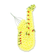 Against a clear white background, a lovingly crafted floral saxophone stands upright, its graceful outline instantly evocative of live music and cherished memories. The entire surface of the instrument is meticulously paved with bright, sunny yellow chrysanthemum florets, packed so densely that they create a smooth, plush covering over the bell, body, and up towards the neck. This mass of yellow blooms captures the fluid, S-shaped curve of the saxophone, giving it both weight and softness. Interspersed among the chrysanthemums are small, rounded red rosebuds placed where the saxophone's keys and buttons would normally sit, introducing dots of deep, velvety colour that break up the gold and suggest the tactile details of the real instrument. Fine green foliage strands trace sections of the outline and flow gently along some of the interior lines, adding definition and a fresh, living contrast that lifts the design from the background. From the area that represents the mouthpiece, a few slender wires or stems extend subtly upward, indicating the structural support that allows the tribute to stand proudly. The arrangement feels like a visual echo of a favourite tune, ideal for remembering a music lover, band member, or jazz enthusiast from Mill Hill who brought rhythm to family gatherings, local concerts, or community events. The yellow flowers radiate warmth, remembrance, and a sense of celebration of life, while the red rosebuds embody love, respect, and an emotional farewell. As a funeral tribute, this floral saxophone offers families in NW7 a distinctive and heartfelt way to honour a life closely intertwined with music and creativity.